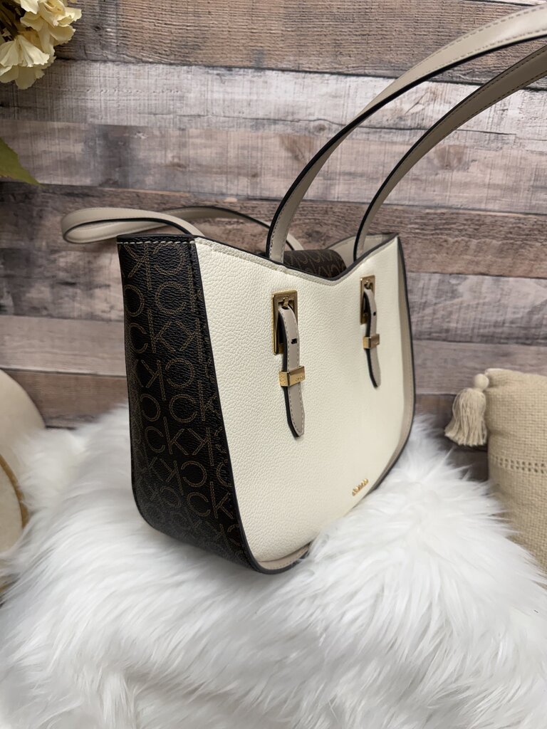 Calvin Klein Cream Pebbled Leather Tote Bag