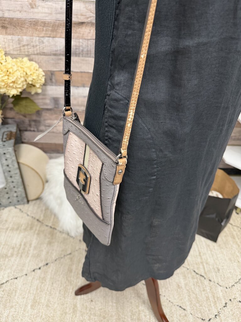Guess Grey/Pink Faux Ostrich Leather Handbag