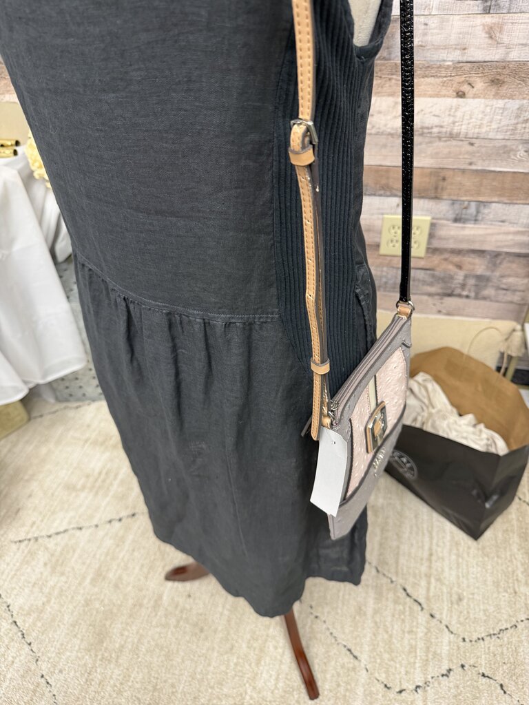 Guess Grey/Pink Faux Ostrich Leather Handbag