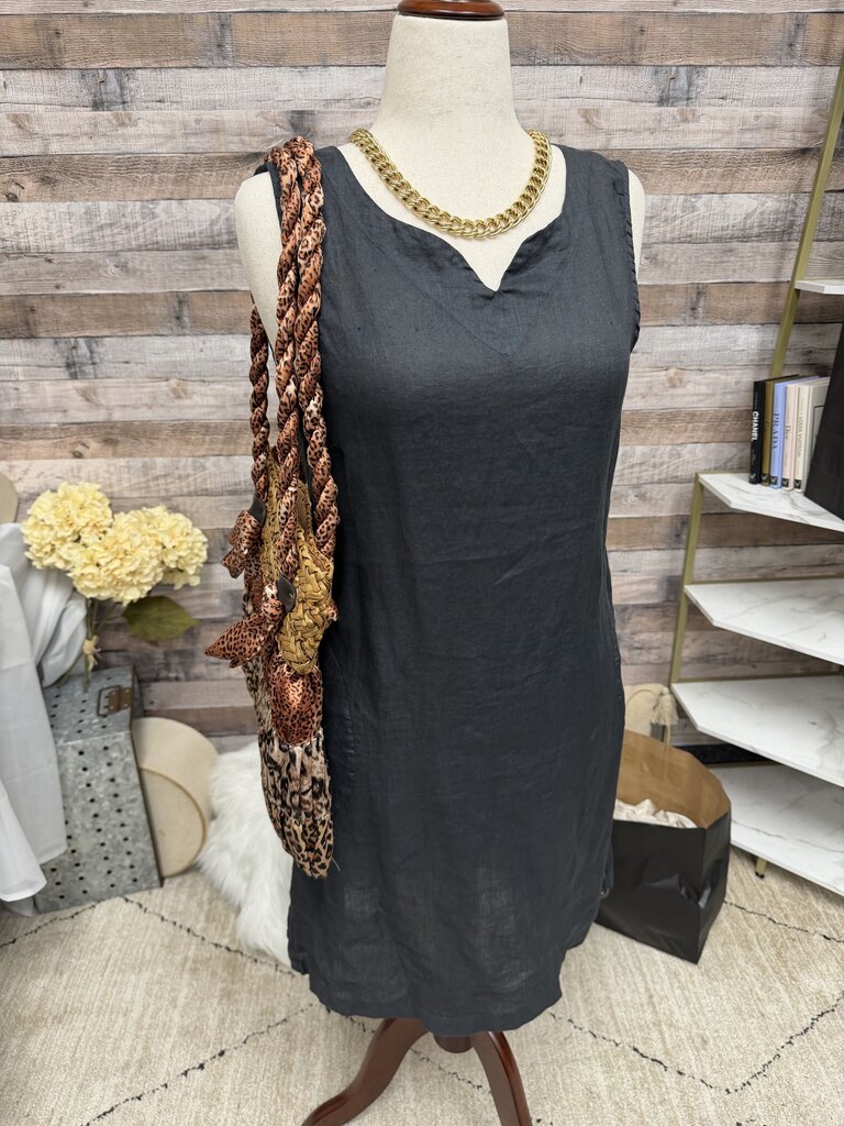 Blue Miami Woven Straw Leopard Print Bag