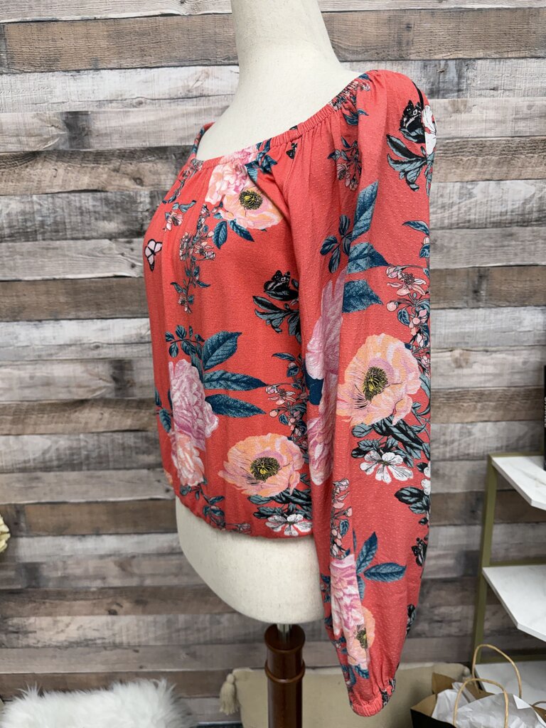 Anthropologie Pink Floral Print Crop Top