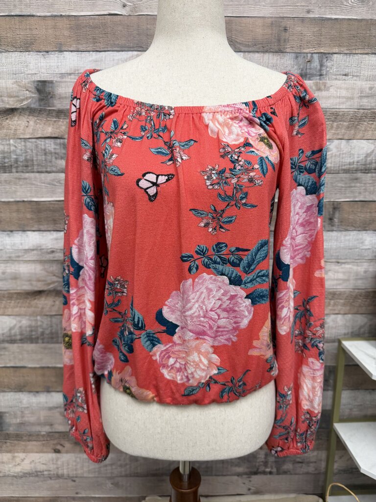 Anthropologie Pink Floral Print Crop Top