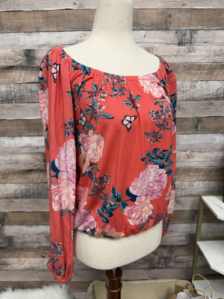 Anthropologie Pink Floral Print Crop Top