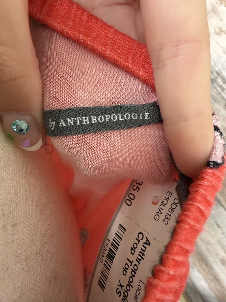 Anthropologie Pink Floral Print Crop Top