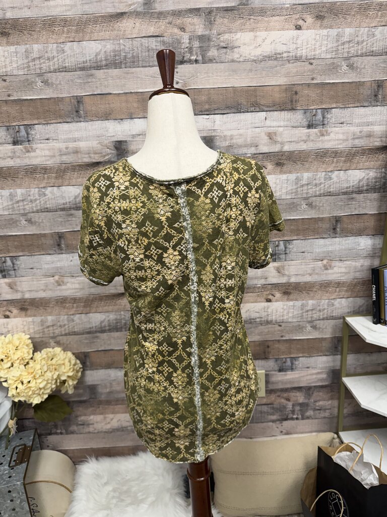 Pilcro Olive Lace Short Sleeve V-Neck Top