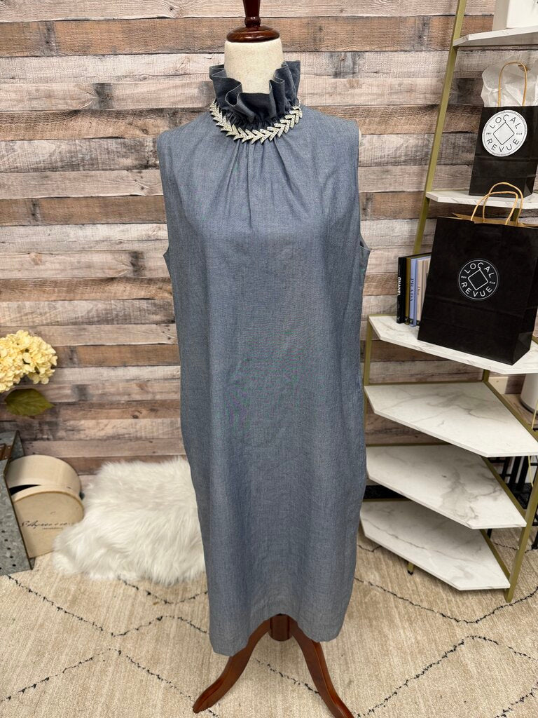 Banana Republic Chambray Ruffle Neck Sleeveless Dress