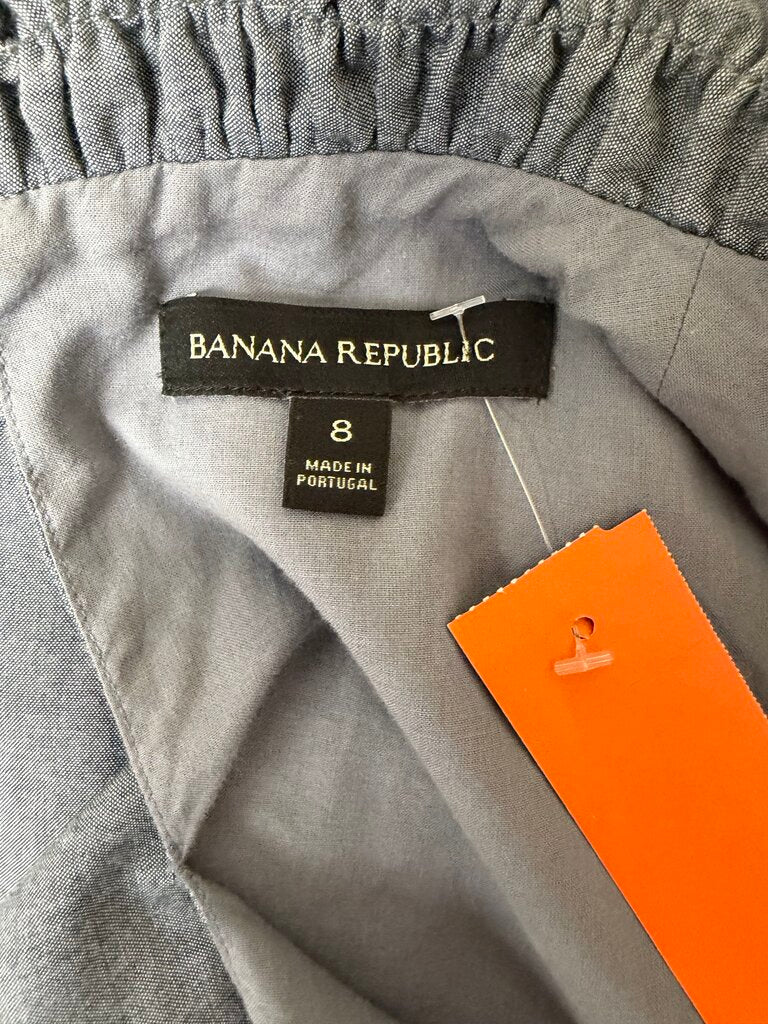 Banana Republic Chambray Ruffle Neck Sleeveless Dress