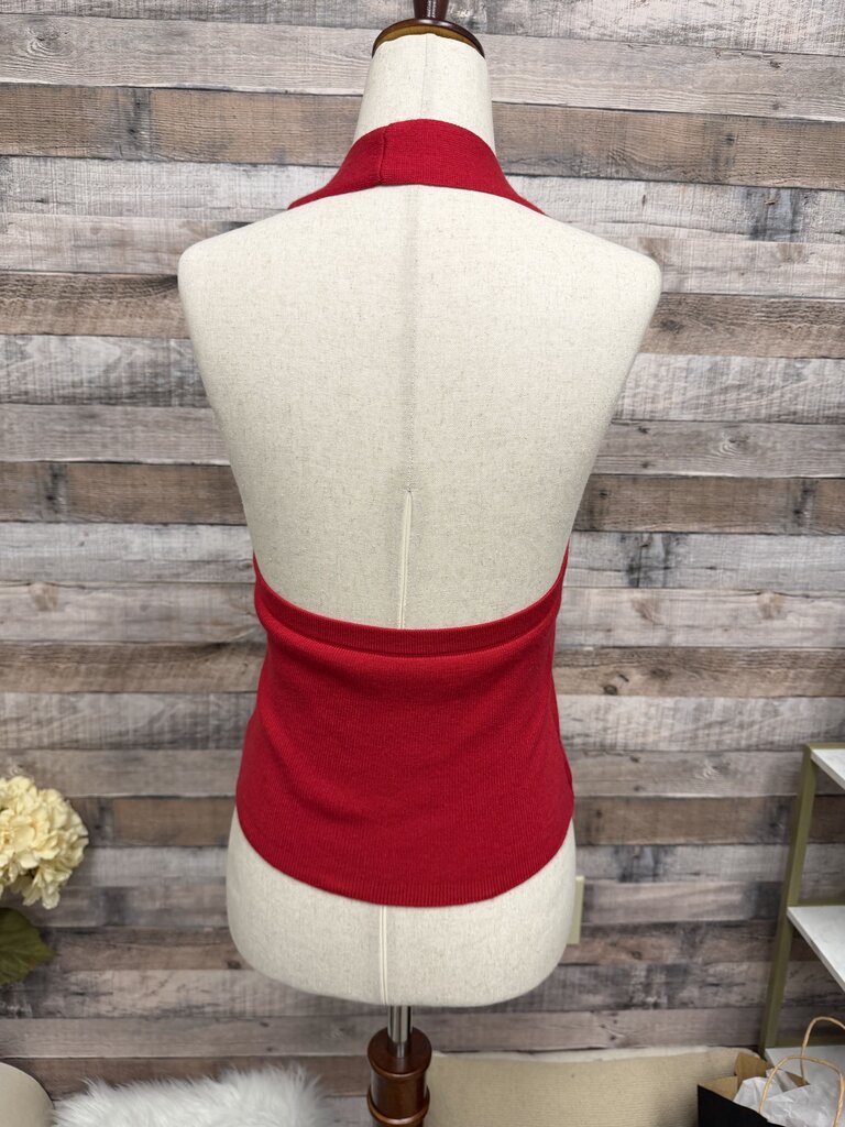 COMMENSE Red Textured Knit Halter Top