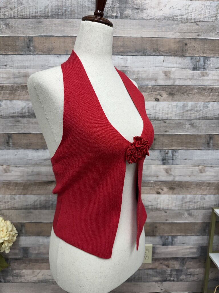 COMMENSE Red Textured Knit Halter Top