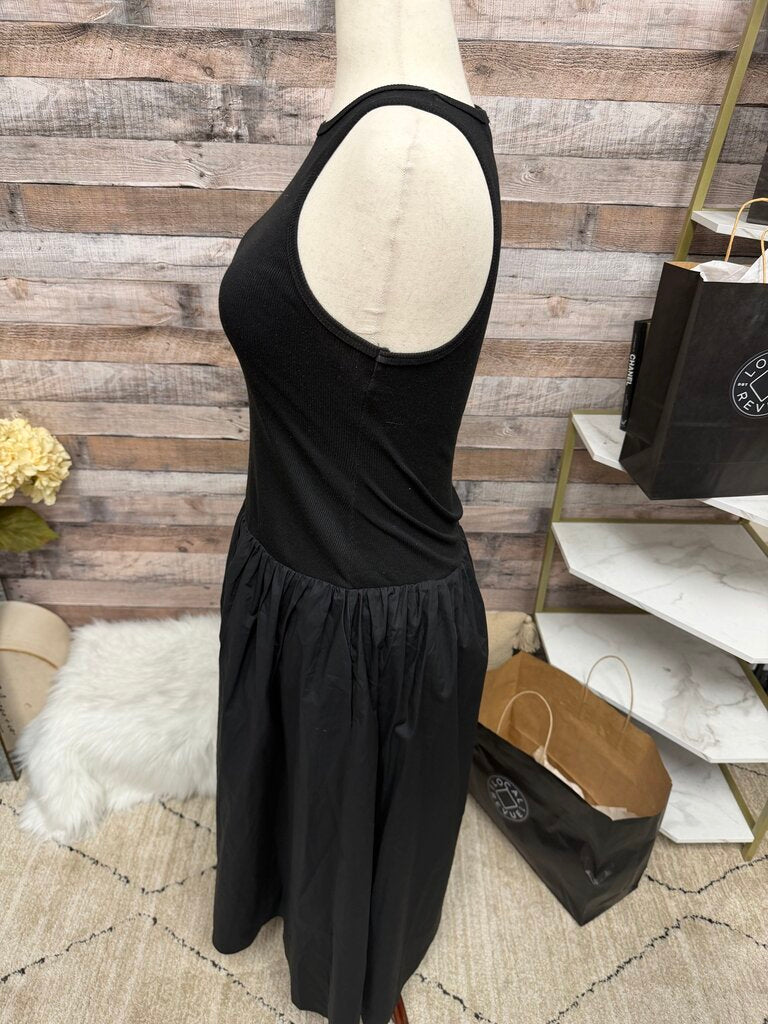 Aqua Black Dropped Waist Sleeveless Dress