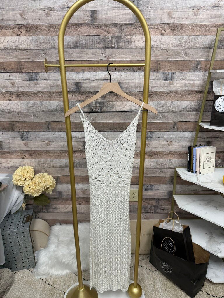 Bebe White Crochet Knit Maxi Dress