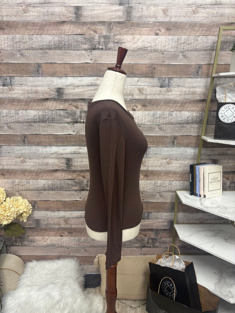 Sincerely Jules Brown Ribbed Long Sleeve Top
