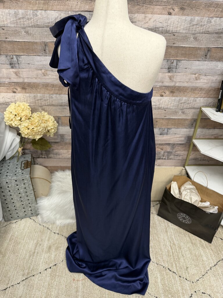 Free People Navy Satin One Shoulder Maxi Dress