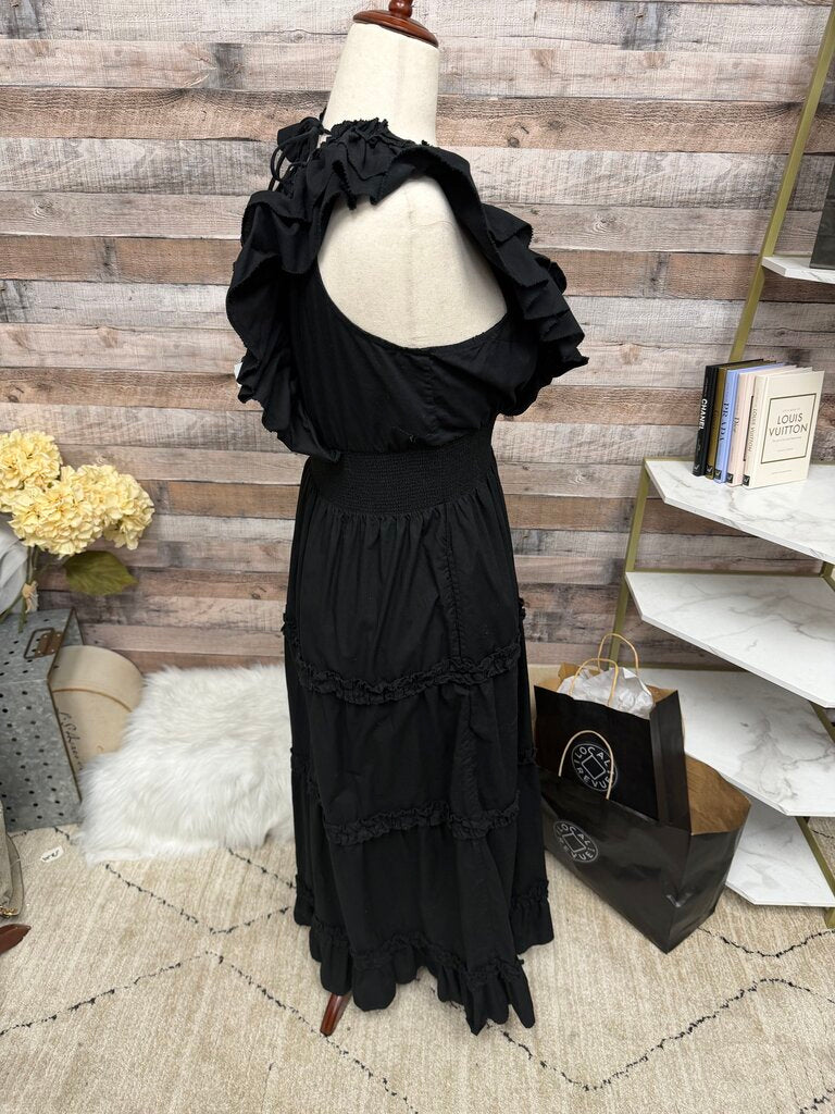 Love The Label Black Ruffle V-Neck Maxi Dress