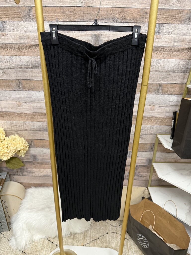 FP Beach Black Ribbed Midi Skirt With Drawstring Waist