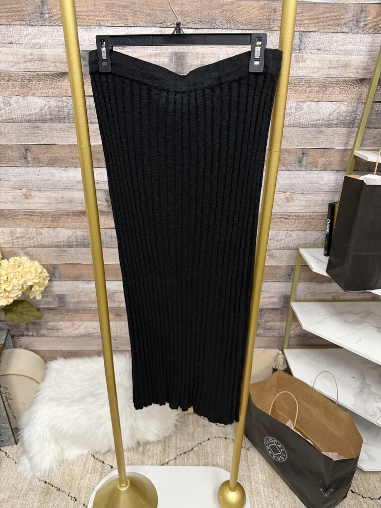 FP Beach Black Ribbed Midi Skirt With Drawstring Waist