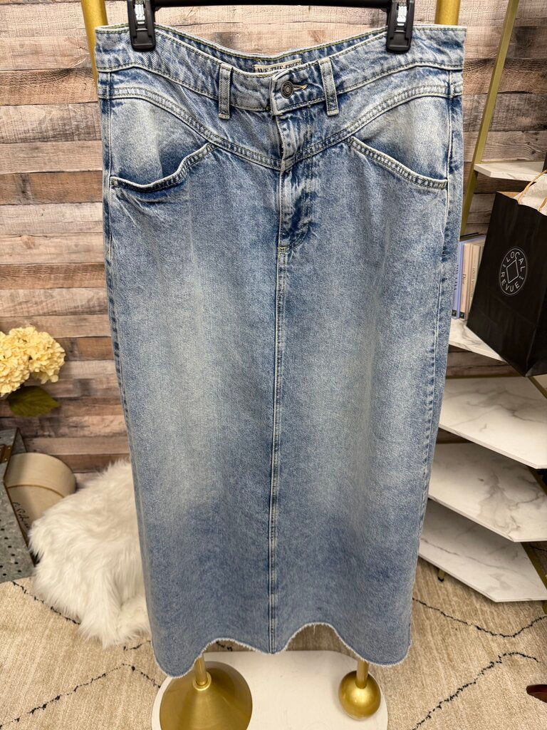 We The Free By Free People Light Acid Wash Denim Maxi Skirt