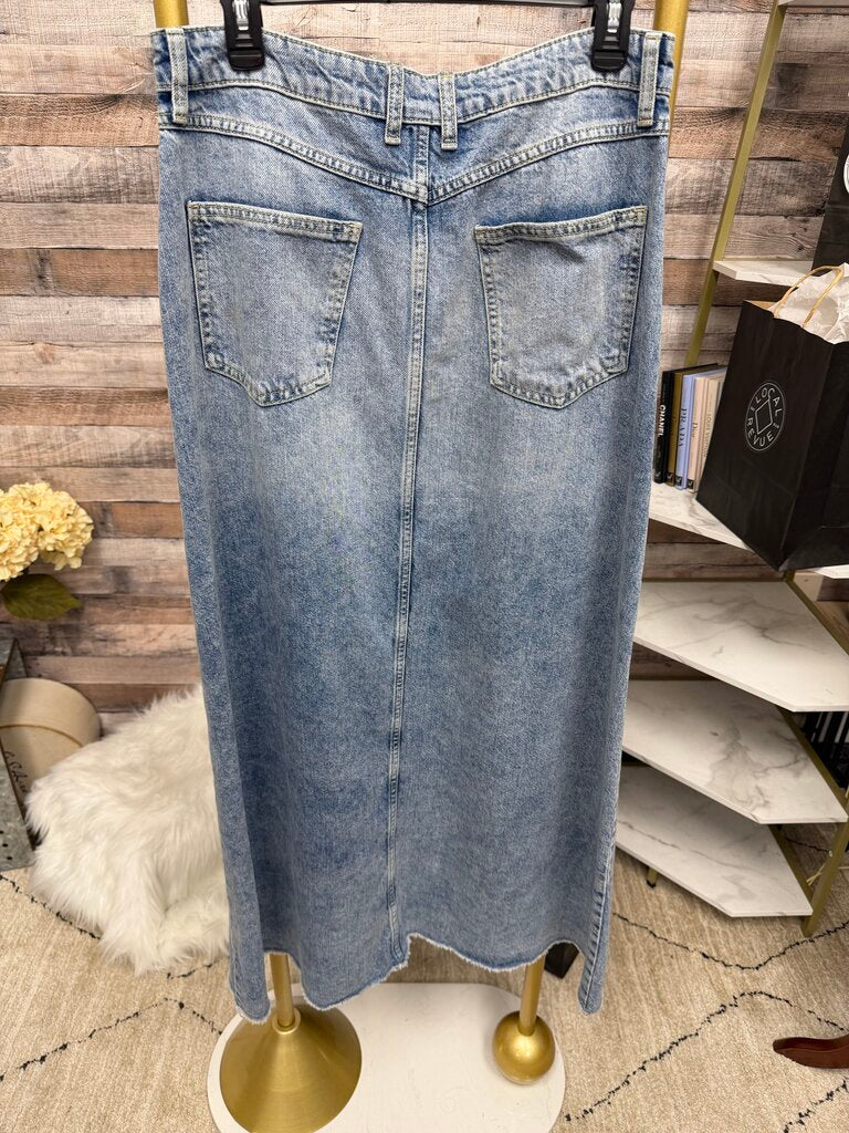 We The Free By Free People Light Acid Wash Denim Maxi Skirt