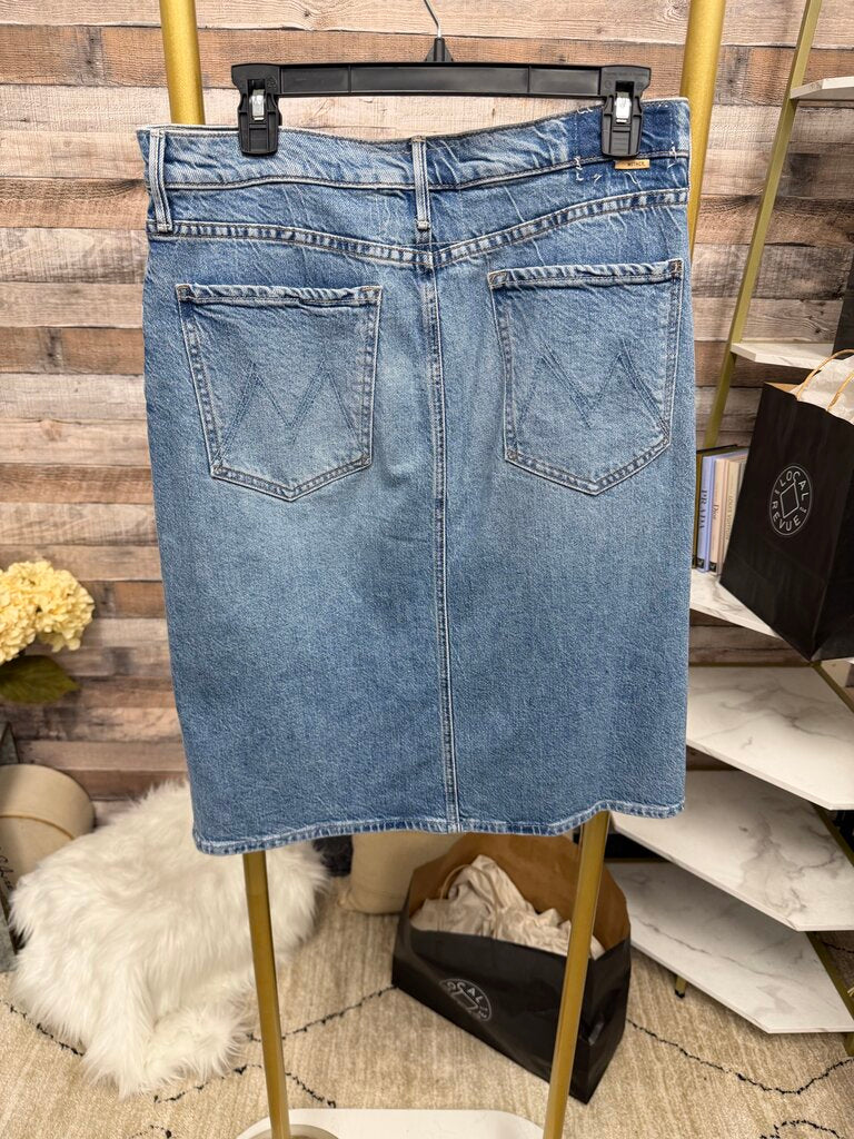 Mother Superior Light Wash Denim Midi Skirt