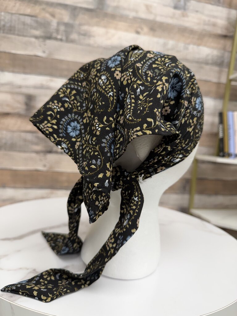 Black Floral Paisley Print Head Scarf No Brand Black N/S women ACCESSORIES