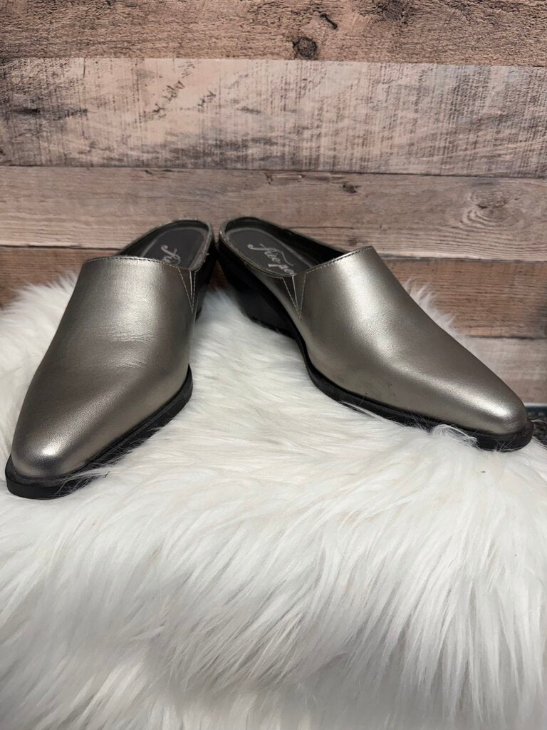 Free People Silver Wedge Mules
