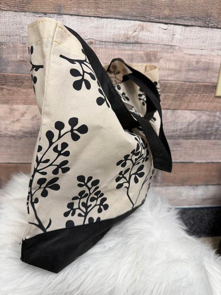 Canvas Tote Bag With Black Floral Botanical Print