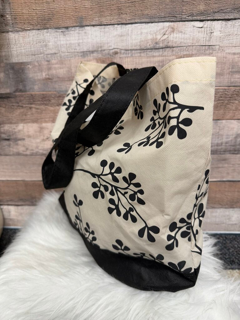Canvas Tote Bag With Black Floral Botanical Print