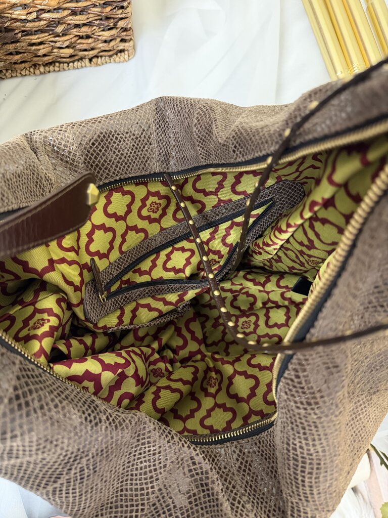 Dr Yannay Brown Snake Print Decorative Bag Decorative Hard Ware And Laced Handel