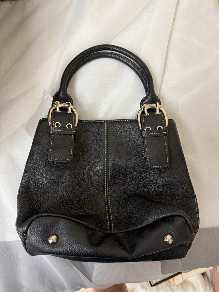 Tignanello Black Dual Handle Leather Handbag