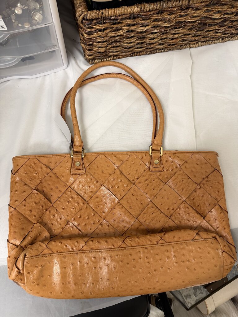 Antonio Melani Brown Faux Ostrich Leather Tote Bag Woven Bag
