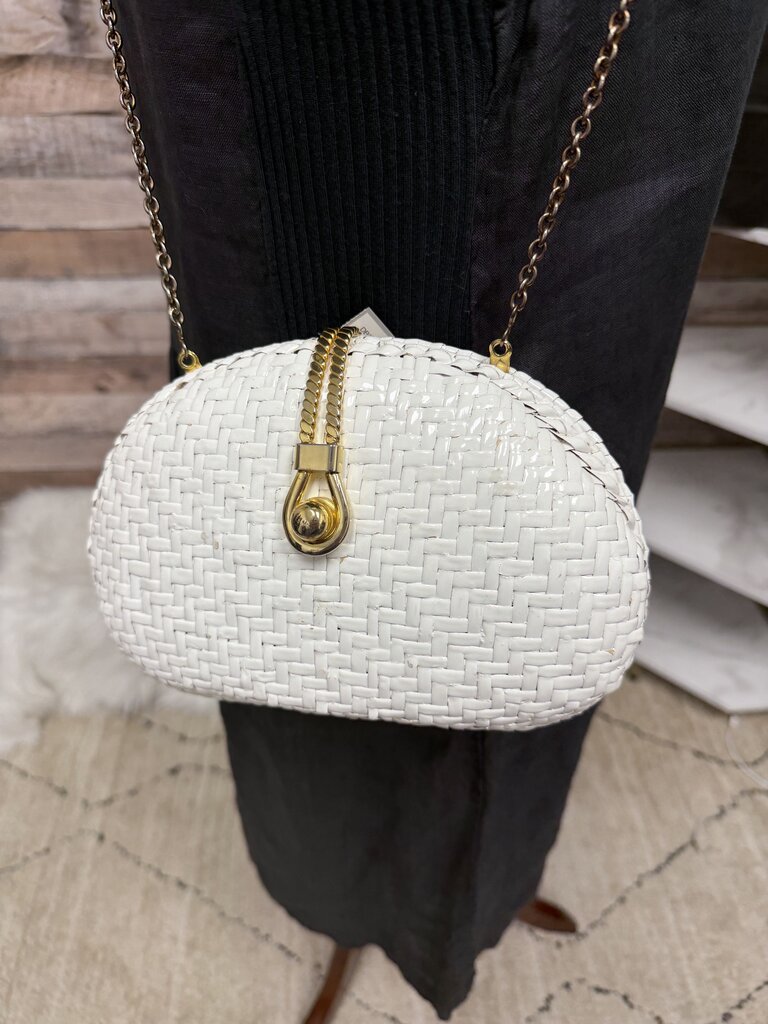 Venessa Brand White Woven Clutch & Gold Accents