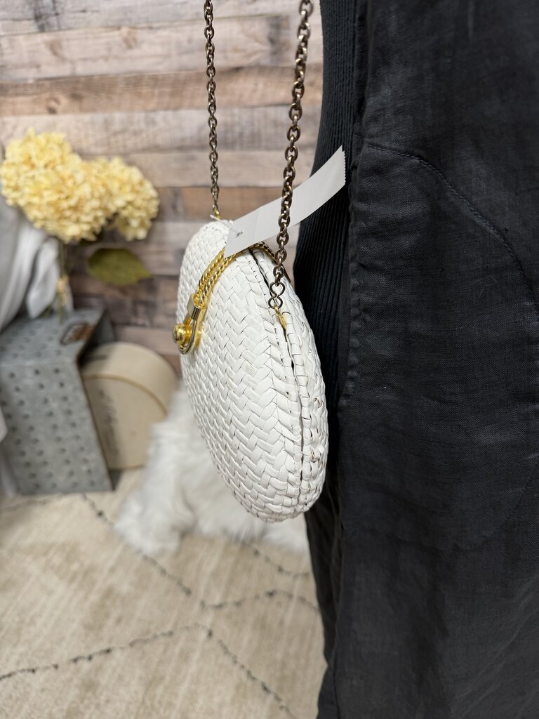 Venessa Brand White Woven Clutch & Gold Accents