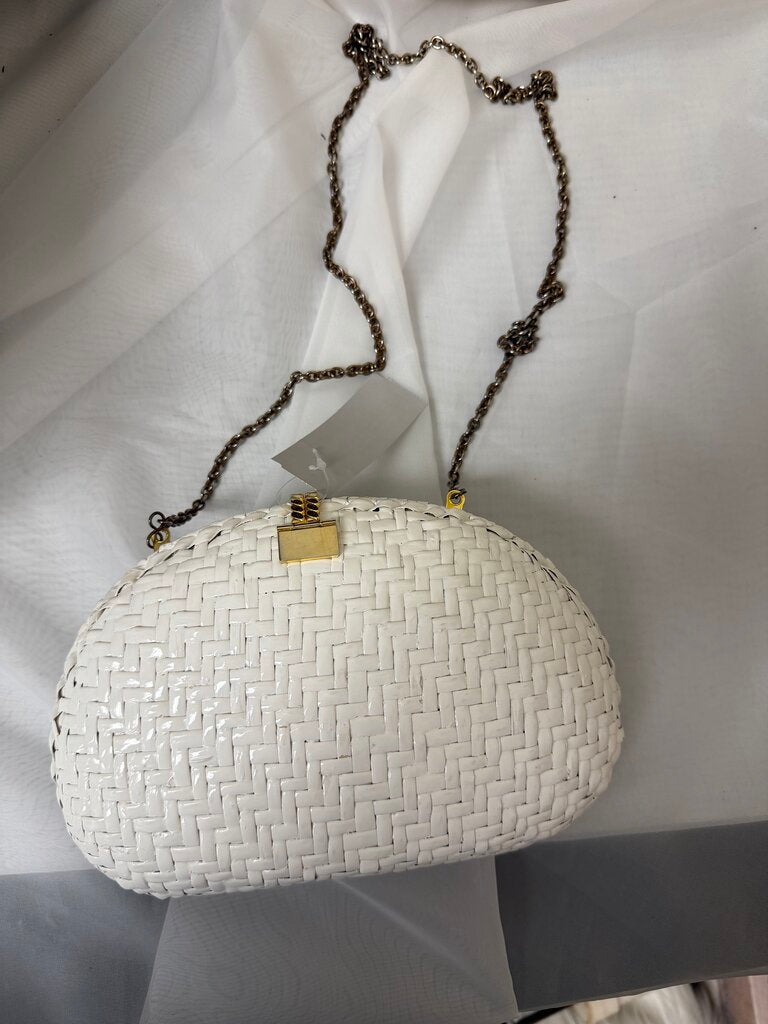 Venessa Brand White Woven Clutch & Gold Accents