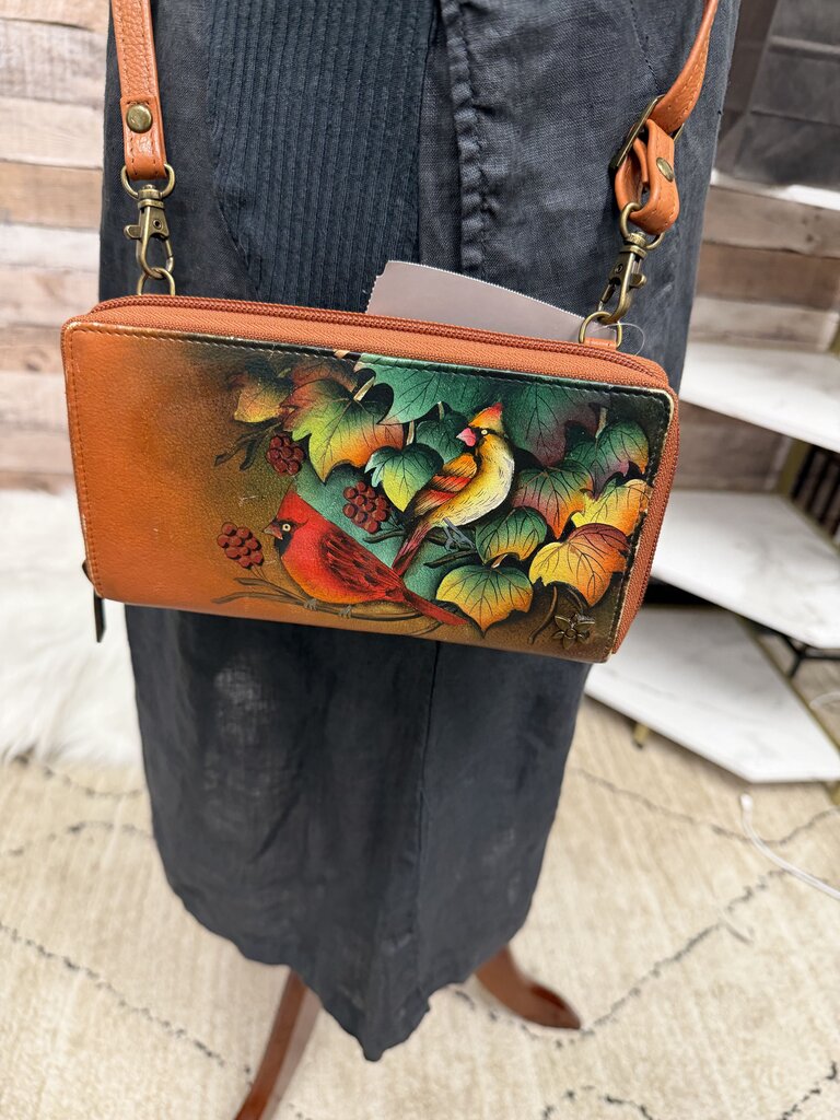 Anuschka Floral Handpainted Leather Crossbody Bag