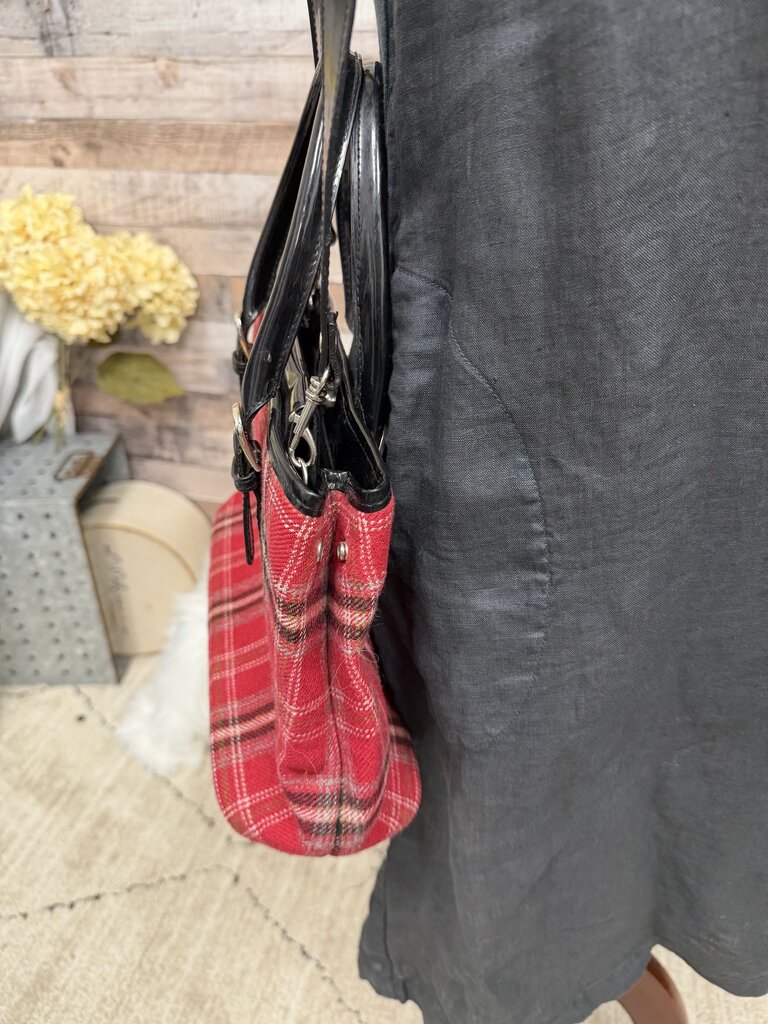 Sonoma Red & Black Plaid Handbag Leather Trim