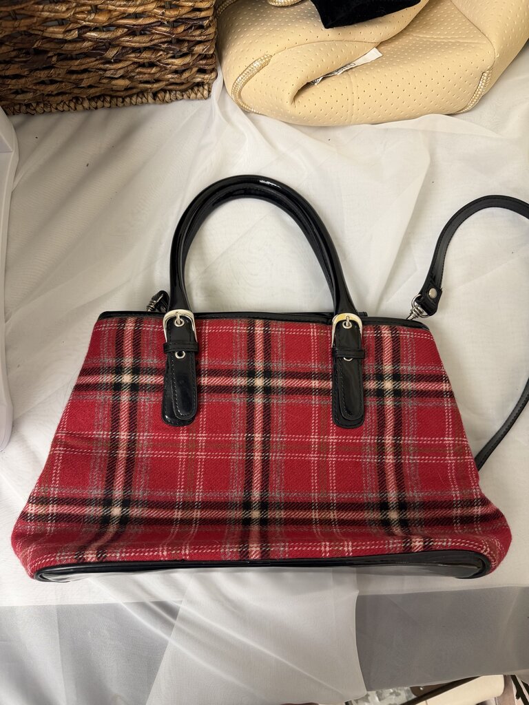 Sonoma Red & Black Plaid Handbag Leather Trim