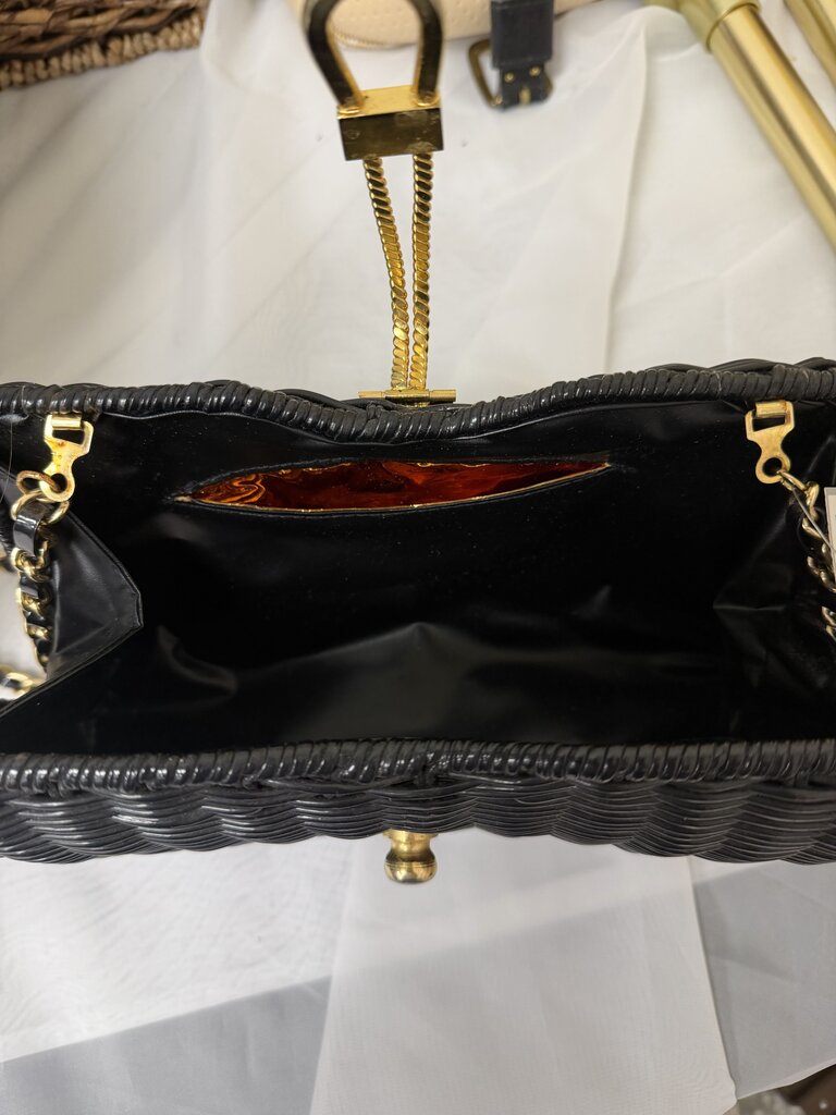 Woven Black & Gold Tone Strap & Closure Bag