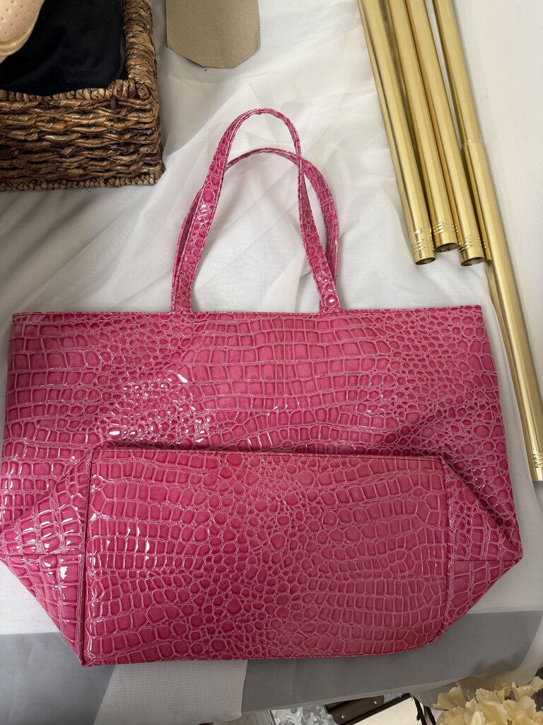 Bath & Body Works Pink Faux Crocodile Bag Embossed Print