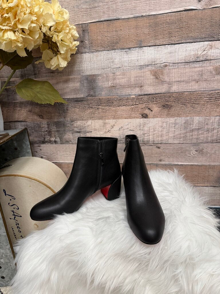Christian Louboutin Black Leather Round Toe Bootie