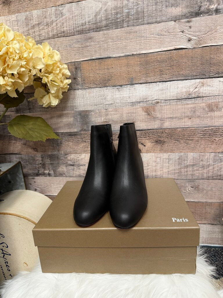 Christian Louboutin Black Leather Round Toe Bootie