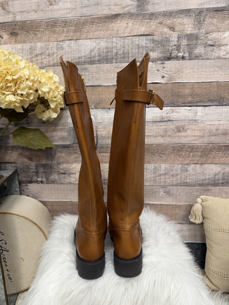 Franco Sarto Cognac Leather Lug Sole Knee High Boots
