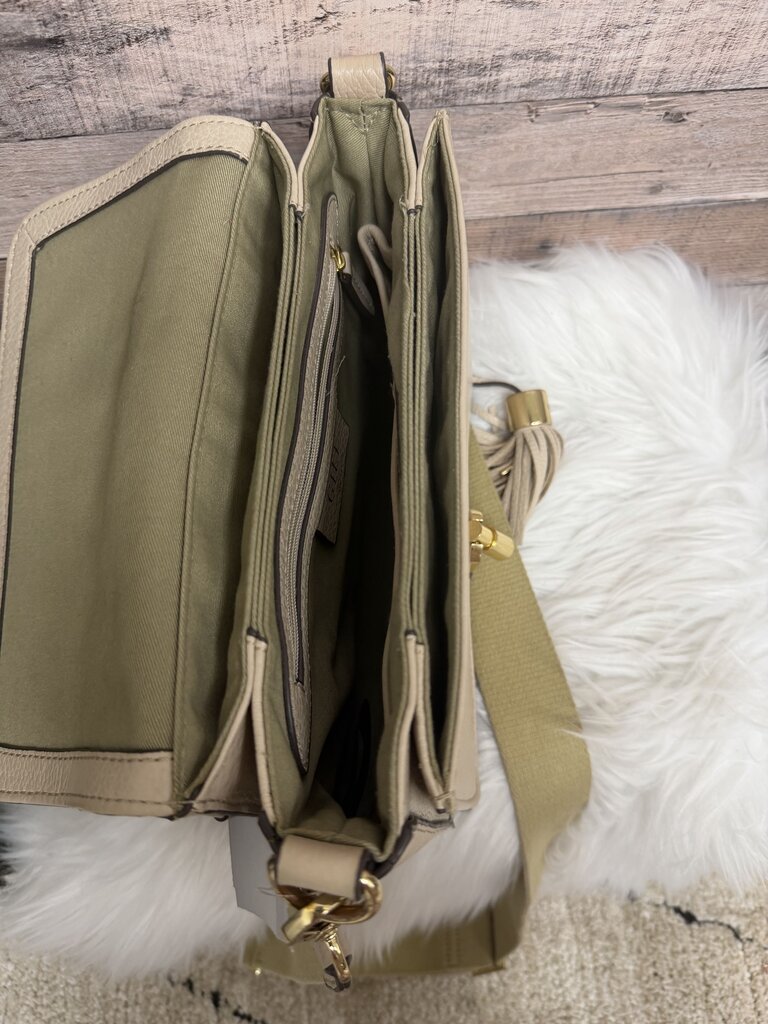 GILI Light Taupe Leather Crossbody Flap Closure