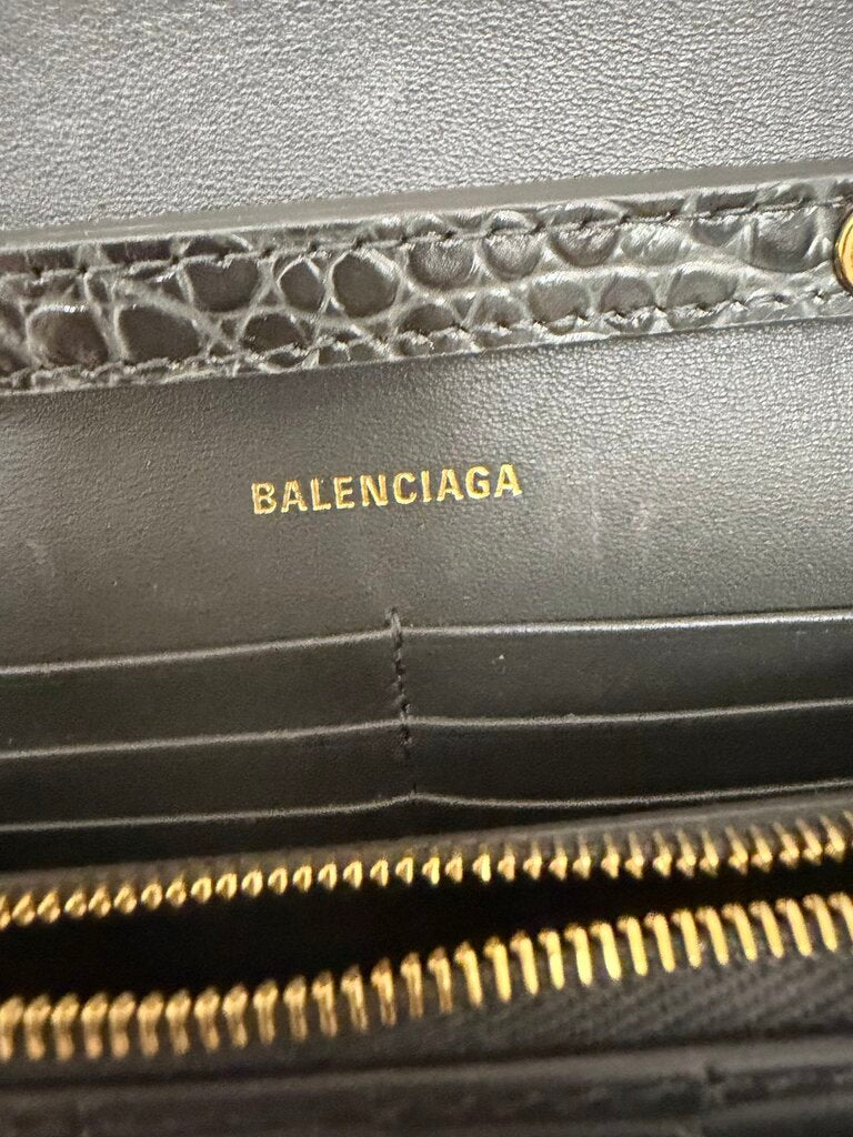 Balenciaga Hourglass Croc Embossed Gold Chain Crossbody