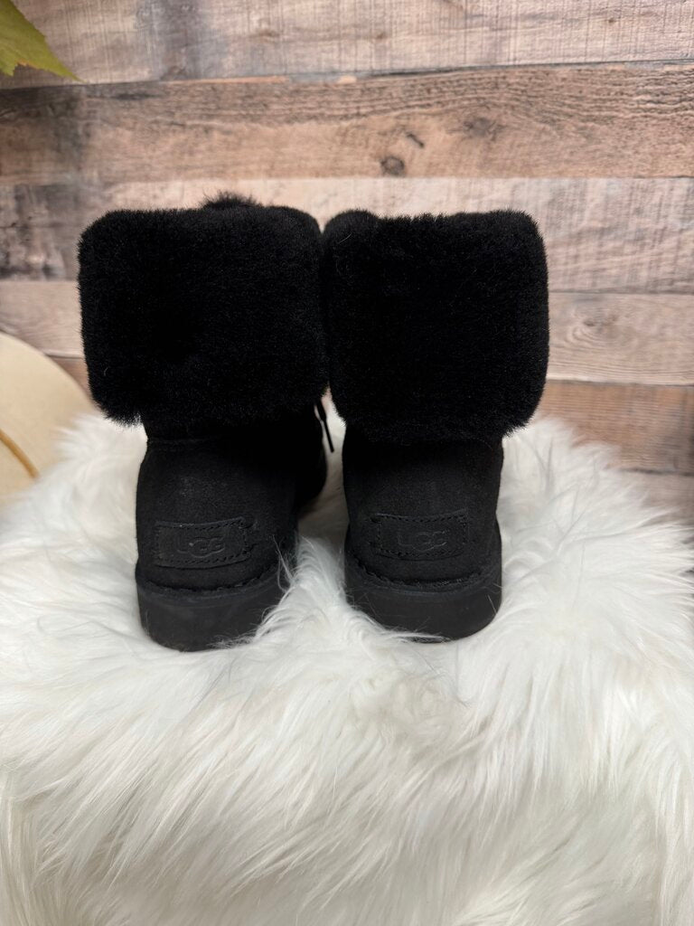 UGG Black Suede Lace-Up Shearling Cuff Boot