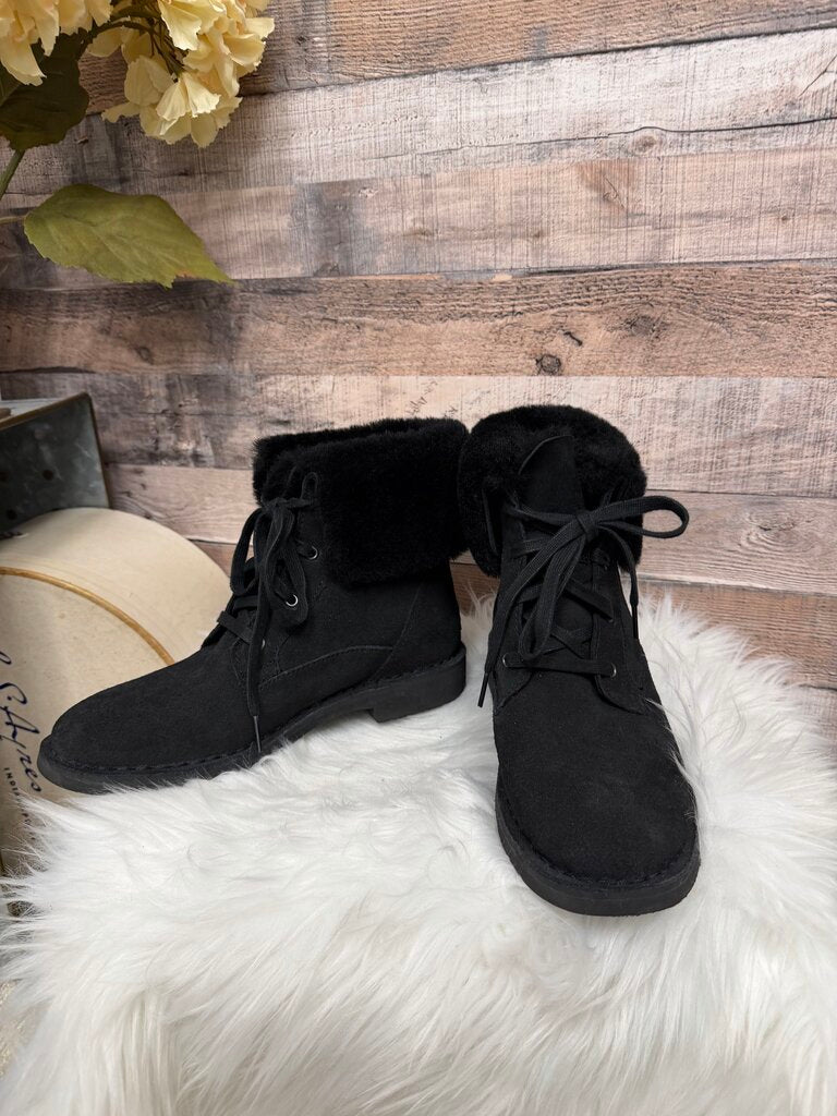 UGG Black Suede Lace-Up Shearling Cuff Boot