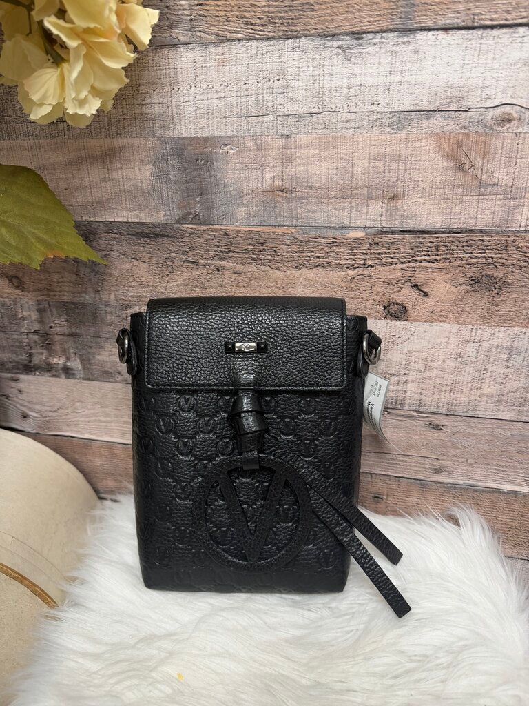 Valentino Black Leather Medallion Logo Closure Crossbody