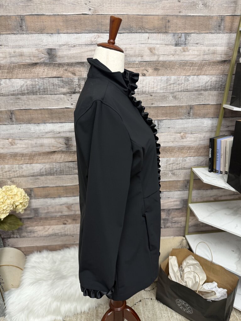 Pearly Vine Black Ruffle Trench Coat