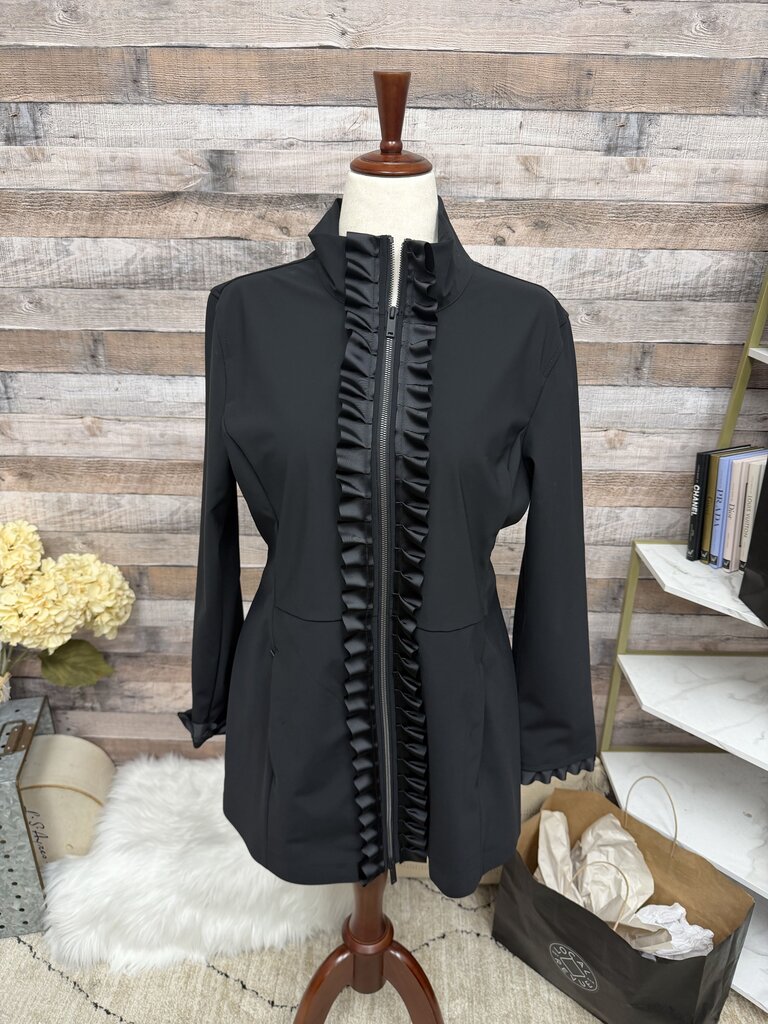 Pearly Vine Black Ruffle Trench Coat