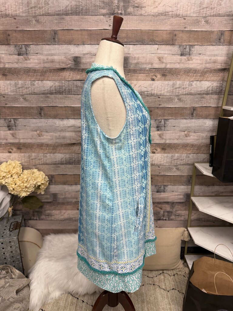 Cabana Life Blue Preppy Geo Pattern Cover Up Swim Hooded Cover Up