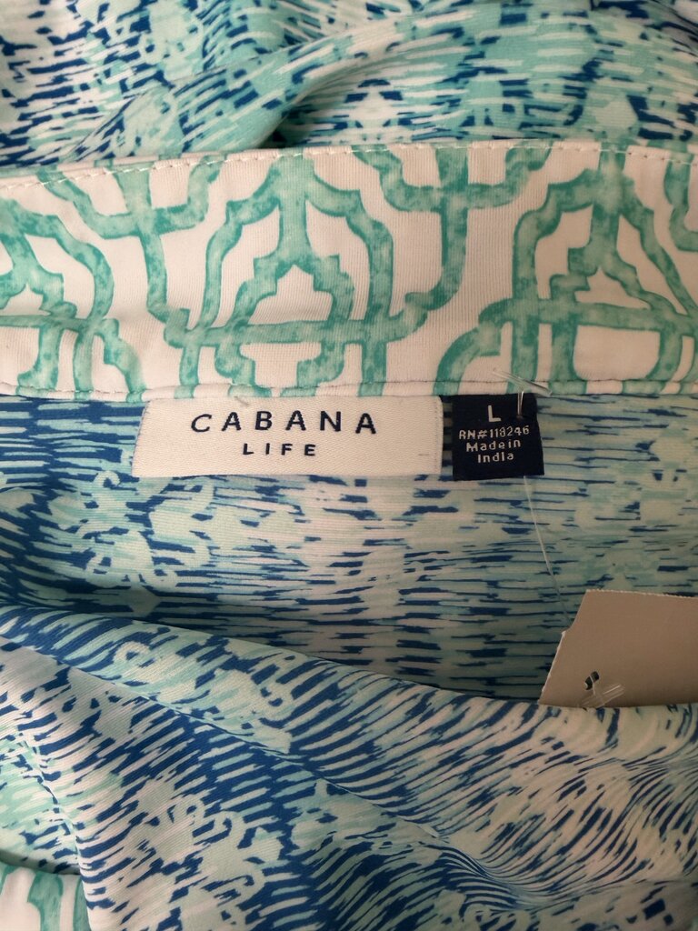 Cabana Life Blue Preppy Geo Pattern Cover Up Swim Hooded Cover Up